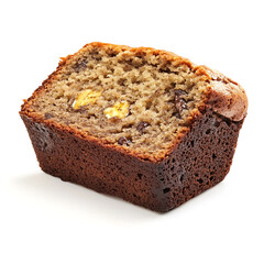 A thick slice of banana bread with a moist crumb, rich banana flavor, and visible chunks of banana