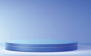 A round, light blue podium with subtle gold accents on a gradient light to medium blue background. Ideal for showcasing products or presentations with a clean and modern aesthetic.