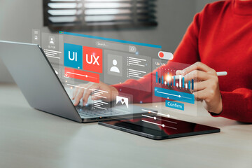 UX-UI development along with web design to develop mobile and laptop app interface layout design. User experience concept, UX-UI designer, creative planning, data visualization, application design