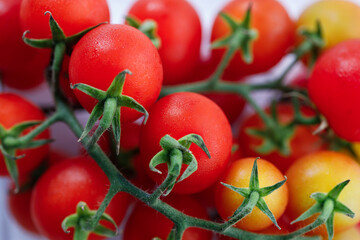 Fresh red cherry tomato on white background.