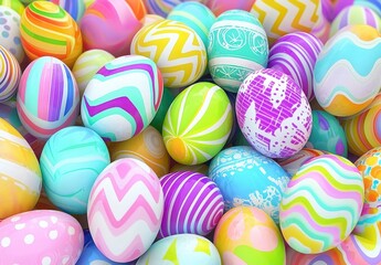 Pile of colorful Easter eggs.