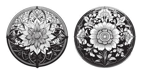 Elegant Floral Line Art in Circular Mandala Design for Decoration