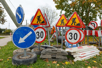 Traffic signs of road construction