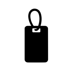 Minimalist black silhouette of a suitcase tag with loop and rectangular label