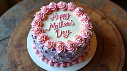 Naklejka premium Beautifully Decorated Floral Cake in Shades of Pink and Lavender - Mother's Day