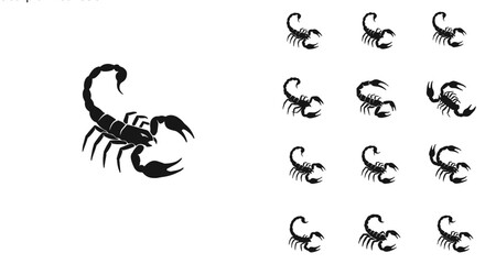 Obraz premium Scorpion Icon Set – Vector Silhouettes of Dangerous Insects for Logos and Designs