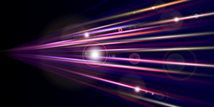 Abstract high-speed movement background. Dynamic motion light trails with motion blur effect on dark background. Futuristic, technology pattern for banner or poster design