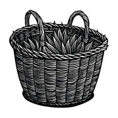 Obraz premium Seagrass Storage Basket, a handmade natural container isolated, brown, black on white
