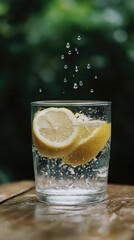 Refreshing Lemon Water in Glass, Sparkling Bubbles and Citrus Slices, Summer Drink Photography