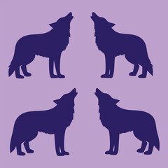Set of four vector howling wolf silhouettes