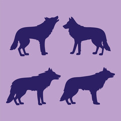 Set of a wolf silhouette vector isolated