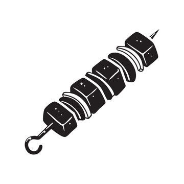 recommend clip art: Tasty meat and vegetable skewer in outlined vector grill style design