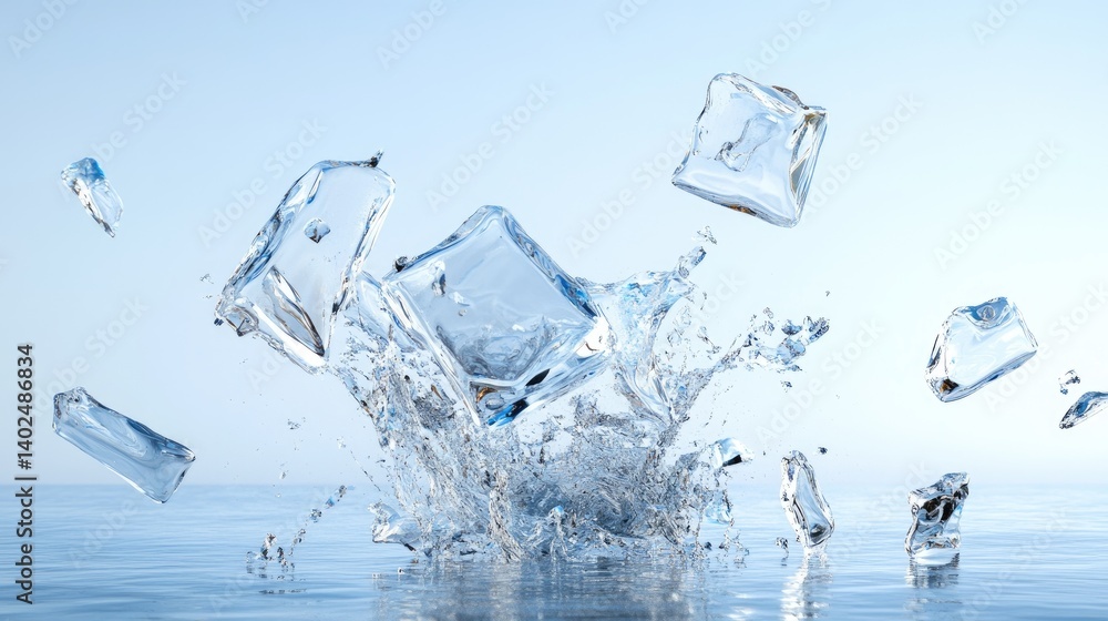Poster Frozen ice shards spread across the surface, sharp edges and frosty texture