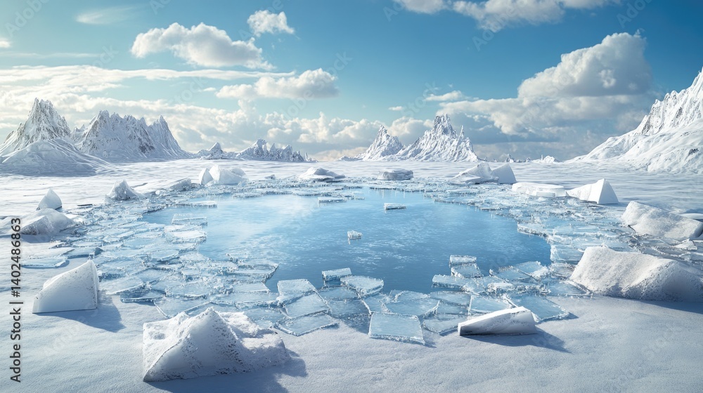 Poster Frozen ice shards spread across the surface, sharp edges and frosty texture