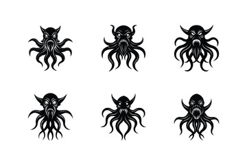 kraken squid monster head vector art silhouette