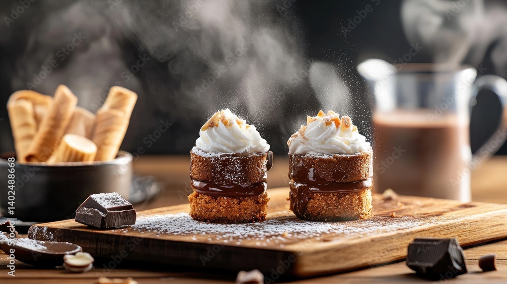 Poster steaming hot chocolate dessert with gooey center and crisp crust, lightly topped with sugar