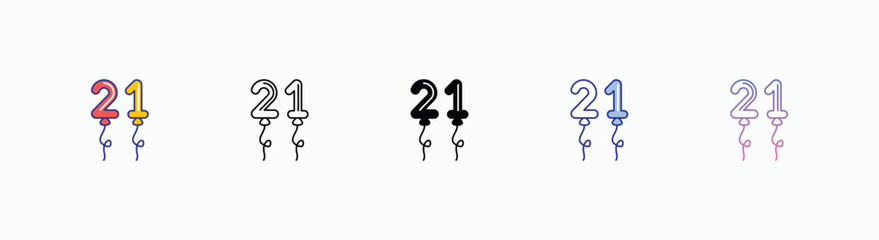 Number Balloons icons set in different style vector stock 