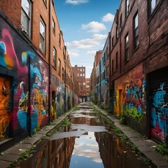 Fototapeta premium Graffiti Alley Reflection