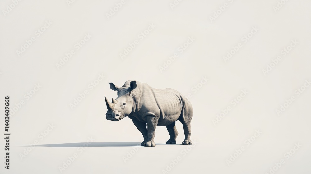 Poster rhinoceros standing in minimalistic setting with gray skin and light shadows for natural detail show