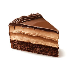 A thick slice of chocolate mousse cake with smooth glossy frosting, velvety texture, and rich flavor