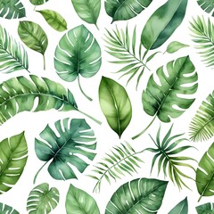 Watercolor Tropical Leaves Seamless Pattern