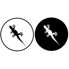 Lizard vector icon logo and symbols template. Black and white lizard illustration design set. Gecko illustration in a circle Lizard isolated on white background.