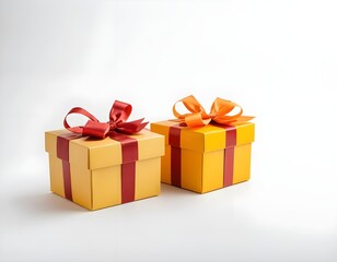 Obraz premium Two Yellow Gift Boxes with Red and Orange Ribbons