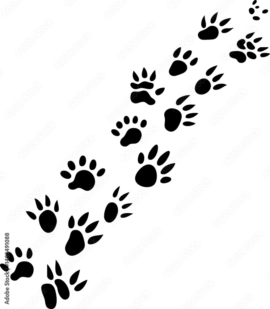 Aufkleber a series of black paw prints arranged in a diagonal pattern, conveying movement and the presence of 