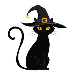 Black cat sitting, a cute Halloween cartoon illustration vector