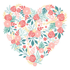 Heart print with flowers. The image is suitable for printing printing and T-shirts. Vector illustration
