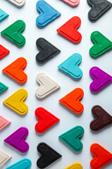 Valentines Day greeting card. Love is. Colorful hearts for valentines day or love background