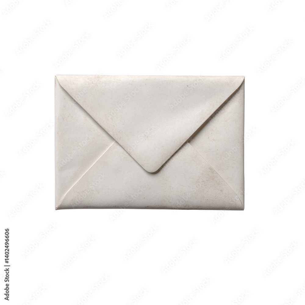 Poster simple closed white envelope with slightly worn surface seen from directly above