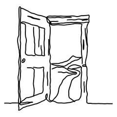 Line Art of Doorway to Scenic Mountains