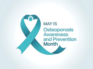 A teal awareness ribbon forming a heart, symbolizing hope and support for Osteoporosis Awareness and Prevention Month in May, with a simple, clean design.