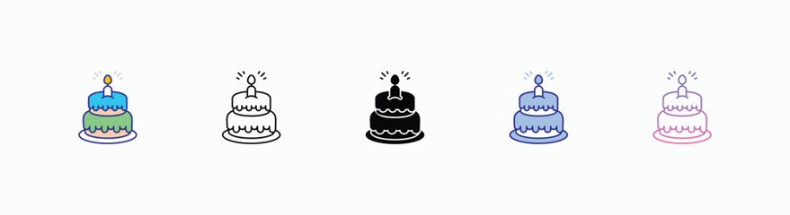 Birthday Cake icons set in different style vector stock 
