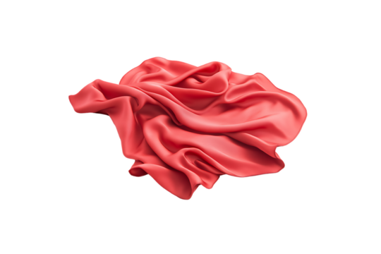 Luxurious red satin fabric with smooth and shiny texture draped on a white background
