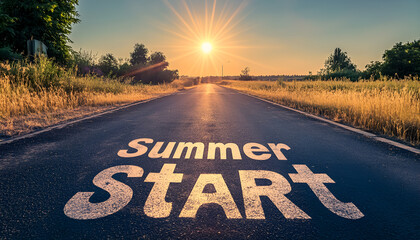 The summer start line on a wet urban road at dawn symbolizes fresh starts, new beginnings, and the journey ahead