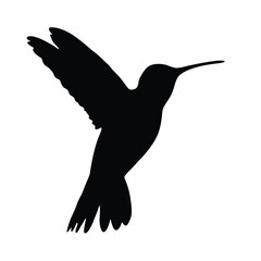 Black silhouette of a hummingbird in flight vector illustration, bird silhouettes with flying wings