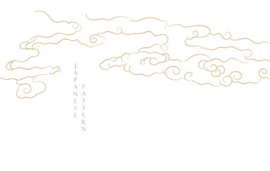Japanese background with hand drawn line cloud pattern vector. Retro template with geometric pattern. Frame and border in retro style.
