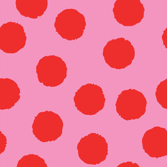 Seamless pattern with simple geometric in pink and red colors. Stylish polka dot background for print, design, fabric. Vector illustration