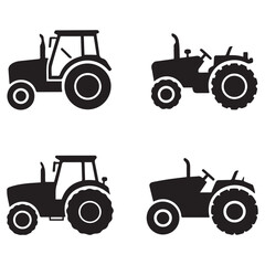 Tractor Vector Black silhouettes icon. Pictogram tractor, side view. with white background