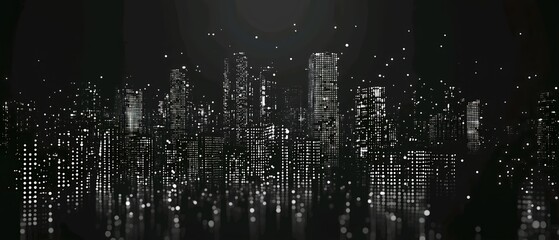 simple digital monochrome silhouette light of city landscape at night.