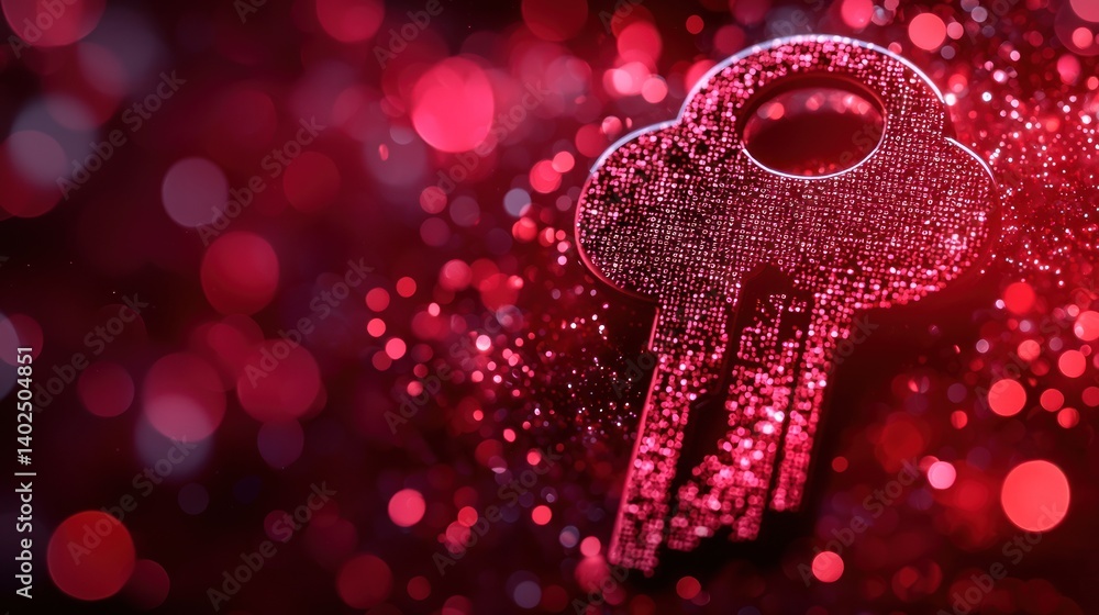 Poster abstract red key: digital access and security