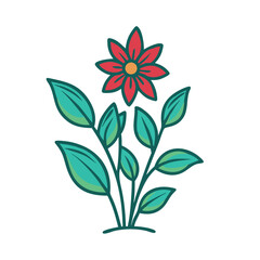 Cartoon Flower Plant Separate Leafs Vector Illustration - Cartoon Flower Plant with Separate Leaves Vector