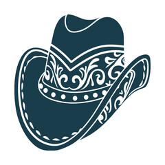 Charro Hat Ornate Cowboy Hat with a Rolled Brim - Ornate Charro Hat with Rolled Brim Vector