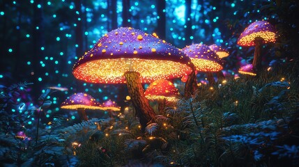 Discovering magical creatures enchanted forest fantasy art lush greenery bird's eye view whimsical atmosphere