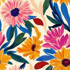 Bold Modern Floral Seamless Pattern Tile Background with Vibrant Colors