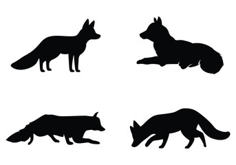 Fox silhouette set - isolated vector images of wild animals.fox silhouette isolated on white background