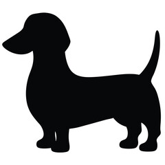 Cute cartoon vector illustration features a happy brown and white beagle dog, a black cat, and a dachshund puppy, isolated as pet animal drawings