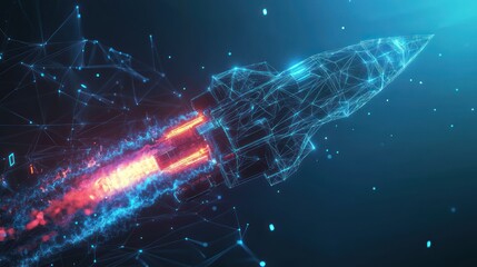 Obraz premium Digital Rocket Launching, Network Background, Innovation Concept